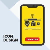 iot artilugio. Internet. de. icono de glifo de cosas en el móvil para la página de descarga. fondo amarillo vector