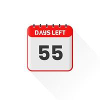 Countdown icon 55 Days Left for sales promotion. Promotional sales banner 55 days left to go vector
