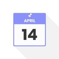 icono de calendario del 14 de abril. fecha, mes calendario icono vector ilustración