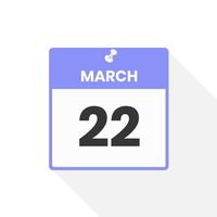 March 22 calendar icon. Date,  Month calendar icon vector illustration