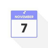 November 7 calendar icon. Date,  Month calendar icon vector illustration