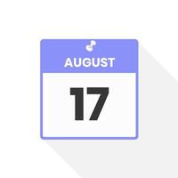 icono de calendario del 17 de agosto. fecha, mes calendario icono vector ilustración