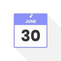 June 30 calendar icon. Date,  Month calendar icon vector illustration