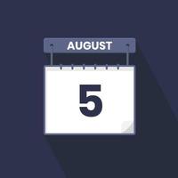 5th August calendar icon. August 5 calendar Date Month icon vector illustrator