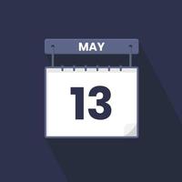 13th May calendar icon. May 13 calendar Date Month icon vector illustrator