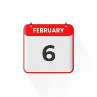 6th February calendar icon. February 6 calendar Date Month icon vector illustrator