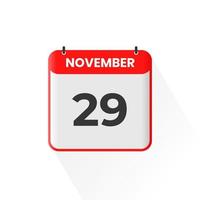 29th November calendar icon. November 29 calendar Date Month icon vector illustrator