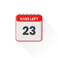 icono de cuenta regresiva Quedan 23 días para la promoción de ventas. banner promocional de ventas quedan 23 días para ir vector