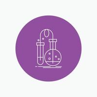 Testing. Chemistry. flask. lab. science White Line Icon in Circle background. vector icon illustration