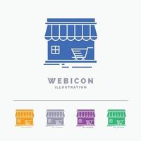 tienda. Tienda. mercado. edificio. Plantilla de icono web de glifo de compras de 5 colores aislada en blanco. ilustración vectorial vector