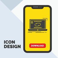 comunicación. conexión. Enlace. sincronizar icono de glifo de sincronización en el móvil para la página de descarga. fondo amarillo vector