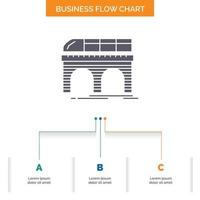 metro. ferrocarril. ferrocarril. tren. diseño de diagrama de flujo de negocios de transporte con 3 pasos. icono de glifo para el lugar de plantilla de fondo de presentación para texto. vector