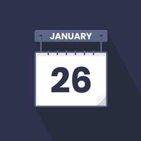 26th January calendar icon. January 26 calendar Date Month icon vector illustrator