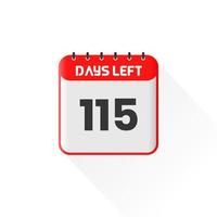 icono de cuenta regresiva Quedan 115 días para la promoción de ventas. banner promocional de ventas quedan 115 días para ir vector