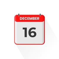 16th December calendar icon. December 16 calendar Date Month icon vector illustrator