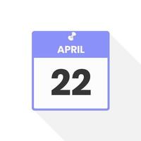 April 22 calendar icon. Date,  Month calendar icon vector illustration