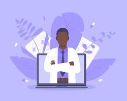 Online doctor medical service concept with doctor in the laptop vector illustration.