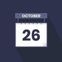 26th October calendar icon. October 26 calendar Date Month icon vector illustrator