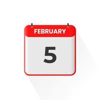 5th February calendar icon. February 5 calendar Date Month icon vector illustrator