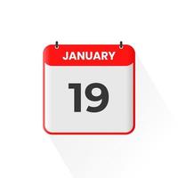 19th January calendar icon. January 19 calendar Date Month icon vector illustrator