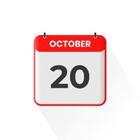 20th October calendar icon. October 20 calendar Date Month icon vector illustrator