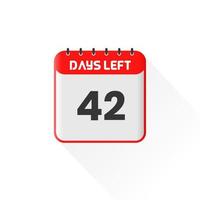 Countdown icon 42 Days Left for sales promotion. Promotional sales banner 42 days left to go vector