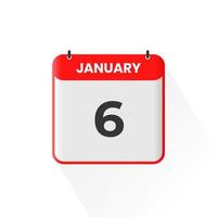 6th January calendar icon. January 6 calendar Date Month icon vector illustrator