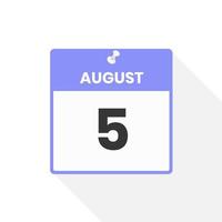 August 5 calendar icon. Date,  Month calendar icon vector illustration