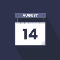 14th August calendar icon. August 14 calendar Date Month icon vector illustrator