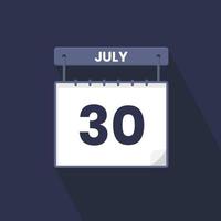 Icono del calendario del 30 de julio. 30 de julio calendario fecha mes icono vector ilustrador