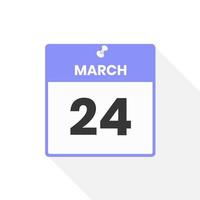 March 24 calendar icon. Date,  Month calendar icon vector illustration