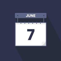 7th June calendar icon. June 7 calendar Date Month icon vector illustrator