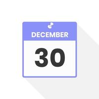 December 30 calendar icon. Date,  Month calendar icon vector illustration