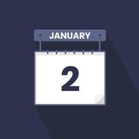 2nd January calendar icon. January 2 calendar Date Month icon vector illustrator