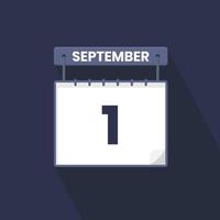 Icono del calendario del 1 de septiembre. 1 de septiembre calendario fecha mes icono vector ilustrador