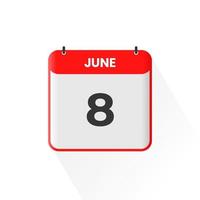 8th June calendar icon. June 8 calendar Date Month icon vector illustrator