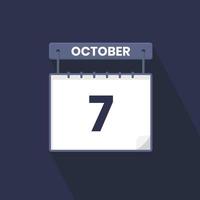 7th October calendar icon. October 7 calendar Date Month icon vector illustrator