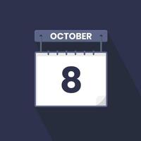 8th October calendar icon. October 8 calendar Date Month icon vector illustrator