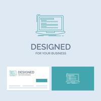 Code. coding. computer. monoblock. laptop Business Logo Line Icon Symbol for your business. Turquoise Business Cards with Brand logo template vector