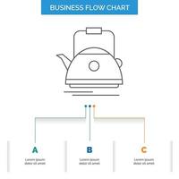 té. tetera. tetera. cámping. diseño de diagrama de flujo de negocio de olla con 3 pasos. icono de línea para el lugar de plantilla de fondo de presentación para texto vector