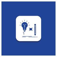 Blue Round Button for Idea. insight. key. lamp. lightbulb Glyph icon vector