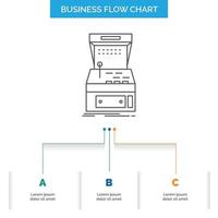 arcada. consola. juego. máquina. Juega al diseño de diagramas de flujo de negocios con 3 pasos. icono de línea para el lugar de plantilla de fondo de presentación para texto vector