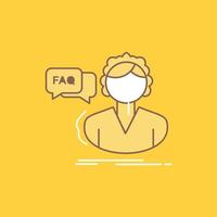 FAQ. Assistance. call. consultation. help Flat Line Filled Icon. Beautiful Logo button over yellow background for UI and UX. website or mobile application vector