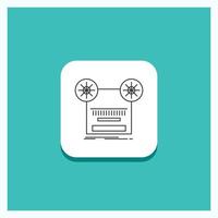 Round Button for Record. recording. retro. tape. music Line icon Turquoise Background vector