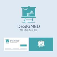 Business. chart. data. graph. stats Business Logo Glyph Icon Symbol for your business. Turquoise Business Cards with Brand logo template. vector