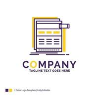 Company Name Logo Design For Internet. page. web. webpage. wireframe. Purple and yellow Brand Name Design with place for Tagline. Creative Logo template for Small and Large Business. vector