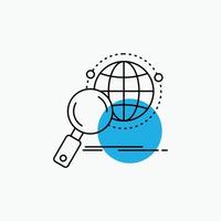 global. globe. magnifier. research. world Line Icon vector