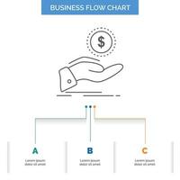 ayuda. cobrar deuda. Finanzas. diseño de diagrama de flujo de negocio de préstamos con 3 pasos. icono de línea para el lugar de plantilla de fondo de presentación para texto vector