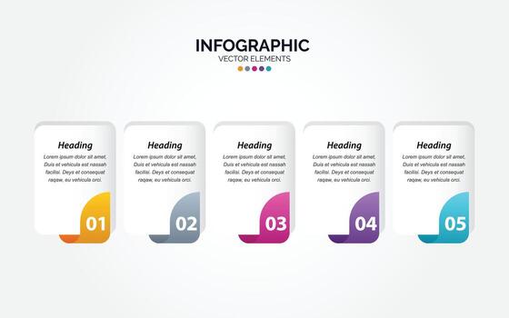 Horizontal Infographic business marketing vector design colorful template folder 5 options or steps in minimal style.