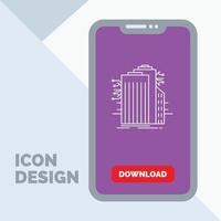 edificio. tecnología. ciudad inteligente. conectado. icono de línea de Internet en el móvil para la página de descarga vector